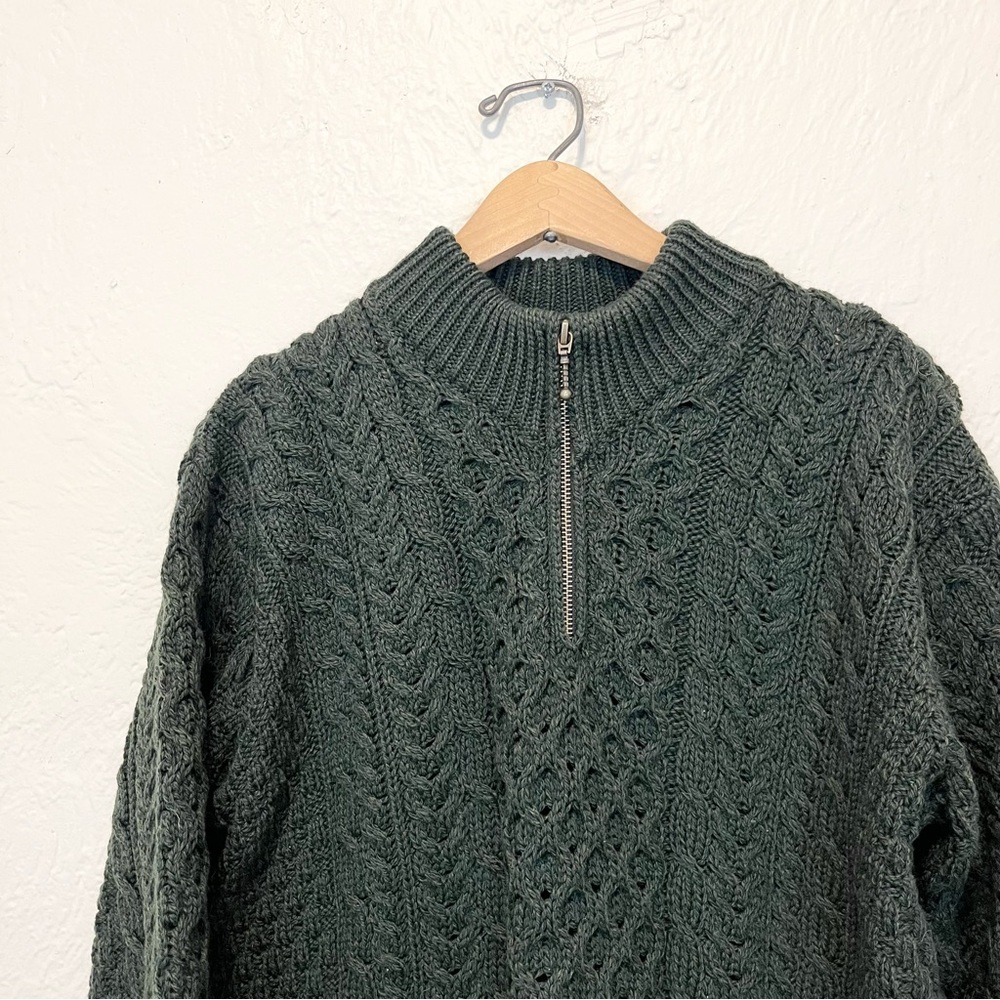 Walker Hawkes Sweater Green Wool Cable Knit Quarter Zip Ireland Jumper Medium M - Picture 4 of 7